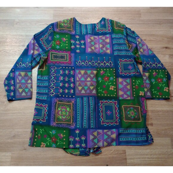 VINTAGE Maggie Sweet Blouse Top Womens 2X Button Up Floral Tapestry Long Sleeve - Picture 7 of 12